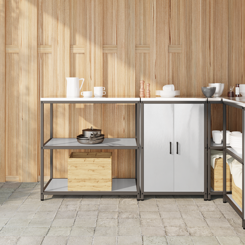 vidaXL Kitchen Storage Set with Shelf with Storage with Door Adjustable 2 pcs Sliver 150 x 50 x 92 cm