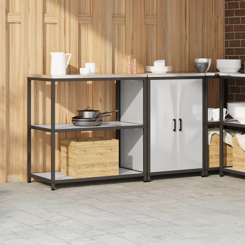 vidaXL Kitchen Storage Set with Shelf with Storage with Door Adjustable 2 pcs Sliver 150 x 50 x 92 cm
