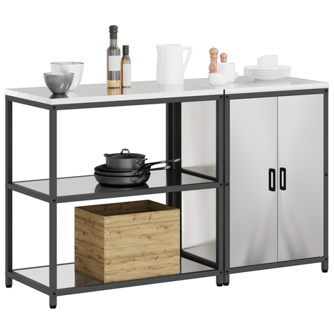 vidaXL Kitchen Storage Set with Shelf with Storage with Door Adjustable 2 pcs Sliver 150 x 50 x 92 cm