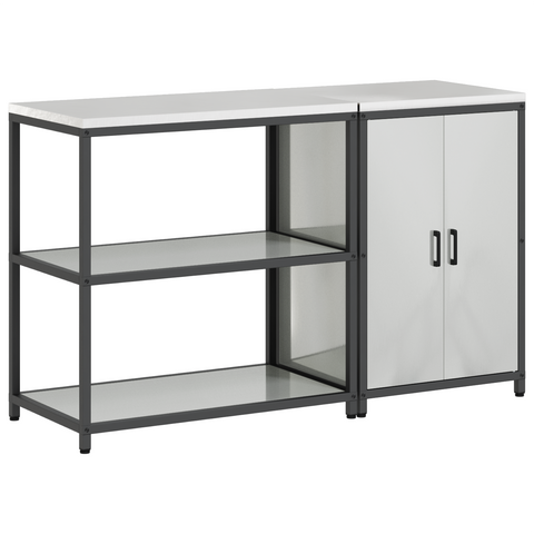 vidaXL Kitchen Storage Set with Shelf with Storage with Door Adjustable 2 pcs Sliver 150 x 50 x 92 cm