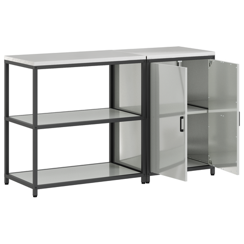 vidaXL Kitchen Storage Set with Shelf with Storage with Door Adjustable 2 pcs Sliver 150 x 50 x 92 cm