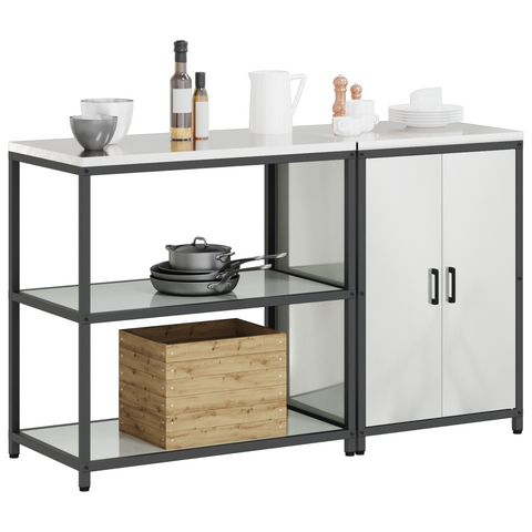 vidaXL Kitchen Storage Set with Shelf with Storage with Door Adjustable 2 pcs Sliver 150 x 50 x 92 cm