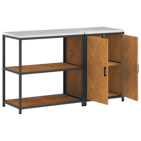 vidaXL Kitchen Storage Set with Shelf with Storage with Door Adjustable 2 pcs Rusty 150 x 50 x 92 cm