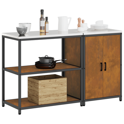 vidaXL Kitchen Storage Set with Shelf with Storage with Door Adjustable 2 pcs Rusty 150 x 50 x 92 cm