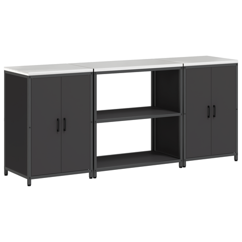 vidaXL Kitchen Storage Set with Shelf with Storage with Door 3 pcs Black 210 x 50 x 92 cm