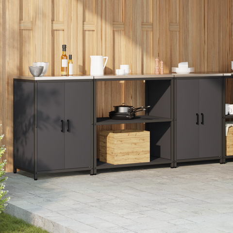 vidaXL Kitchen Storage Set with Shelf with Storage with Door 3 pcs Black 210 x 50 x 92 cm