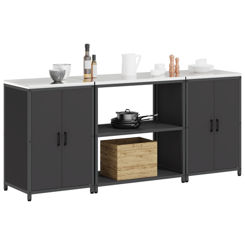 vidaXL Kitchen Storage Set with Shelf with Storage with Door 3 pcs Black 210 x 50 x 92 cm