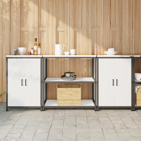 vidaXL Kitchen Storage Set with Shelf with Storage with Door 3 pcs White 210 x 50 x 92 cm