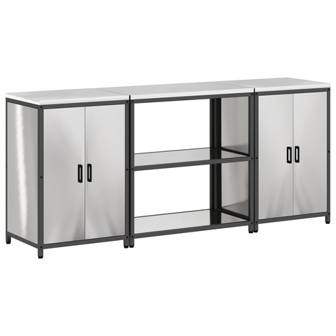 vidaXL Kitchen Storage Set with Shelf with Storage with Door 3 pcs Sliver 210 x 50 x 92 cm