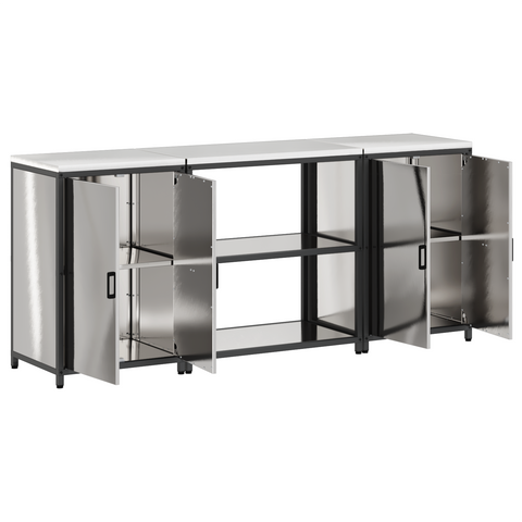vidaXL Kitchen Storage Set with Shelf with Storage with Door 3 pcs Sliver 210 x 50 x 92 cm