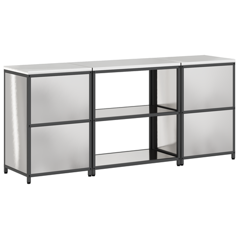 vidaXL Kitchen Storage Set with Shelf with Storage with Door 3 pcs Sliver 210 x 50 x 92 cm