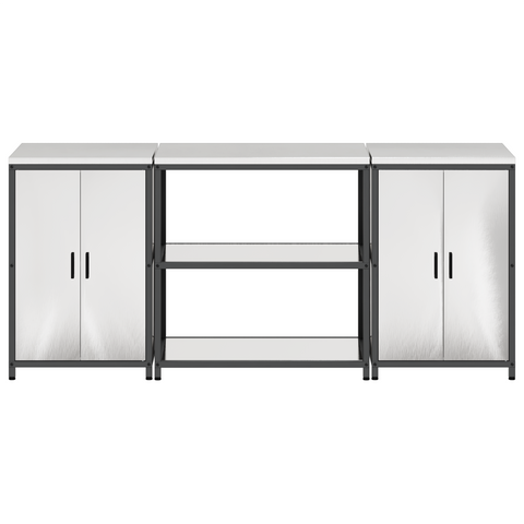 vidaXL Kitchen Storage Set with Shelf with Storage with Door 3 pcs Sliver 210 x 50 x 92 cm