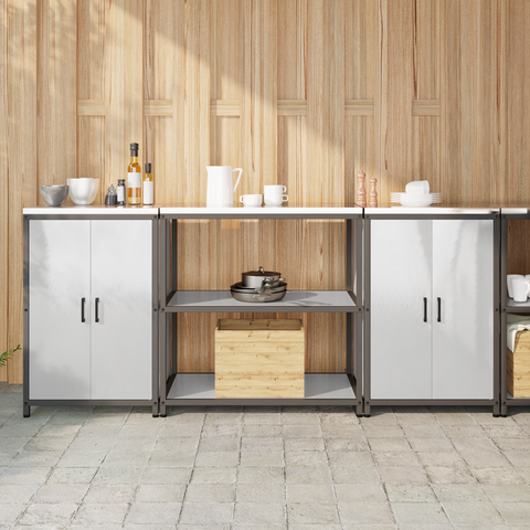 vidaXL Kitchen Storage Set with Shelf with Storage with Door 3 pcs Sliver 210 x 50 x 92 cm