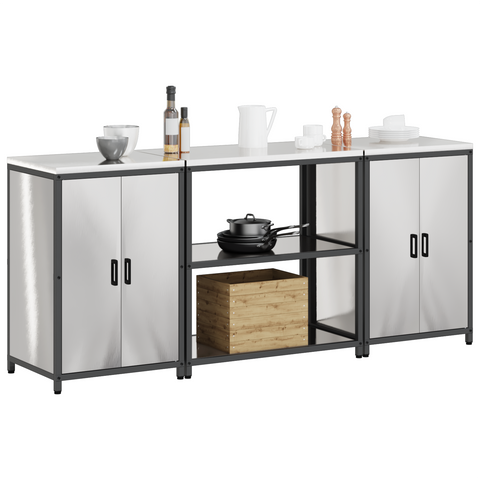 vidaXL Kitchen Storage Set with Shelf with Storage with Door 3 pcs Sliver 210 x 50 x 92 cm