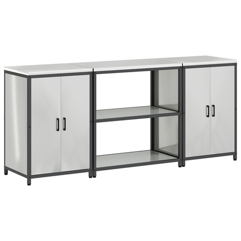 vidaXL Kitchen Storage Set with Shelf with Storage with Door 3 pcs Sliver 210 x 50 x 92 cm