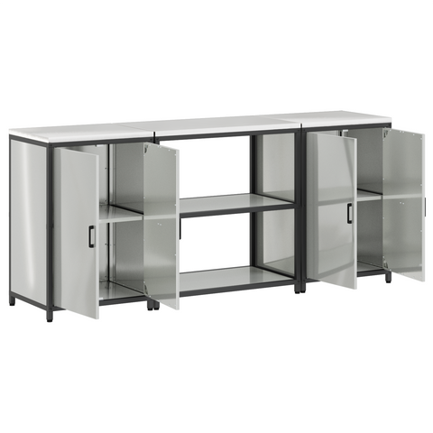 vidaXL Kitchen Storage Set with Shelf with Storage with Door 3 pcs Sliver 210 x 50 x 92 cm