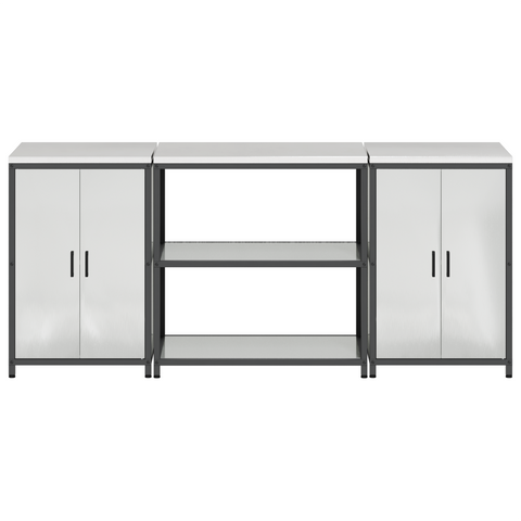 vidaXL Kitchen Storage Set with Shelf with Storage with Door 3 pcs Sliver 210 x 50 x 92 cm