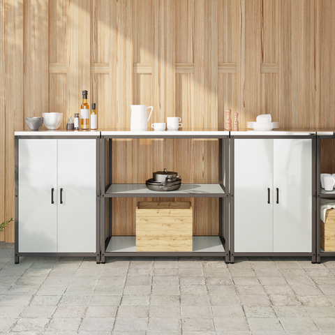 vidaXL Kitchen Storage Set with Shelf with Storage with Door 3 pcs Sliver 210 x 50 x 92 cm