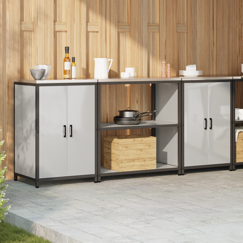 vidaXL Kitchen Storage Set with Shelf with Storage with Door 3 pcs Sliver 210 x 50 x 92 cm