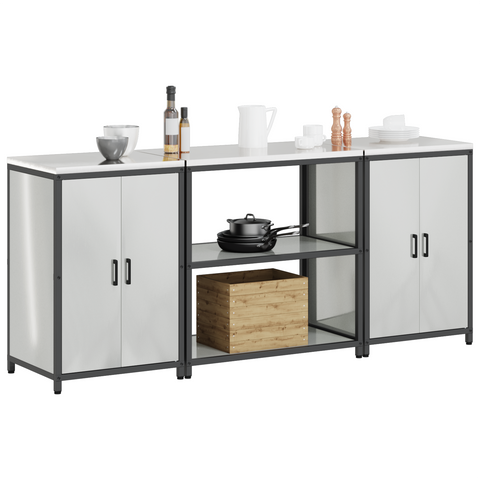 vidaXL Kitchen Storage Set with Shelf with Storage with Door 3 pcs Sliver 210 x 50 x 92 cm