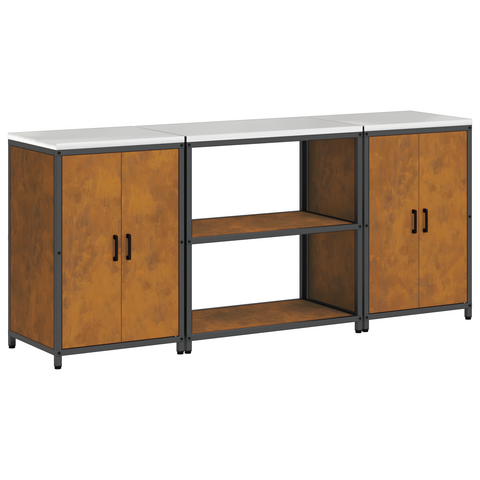 vidaXL Kitchen Storage Set with Shelf with Storage with Door 3 pcs Rusty 210 x 50 x 92 cm