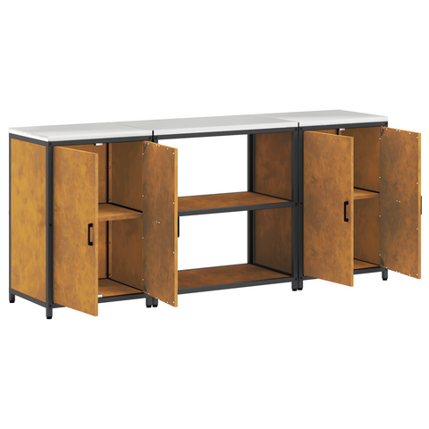 vidaXL Kitchen Storage Set with Shelf with Storage with Door 3 pcs Rusty 210 x 50 x 92 cm