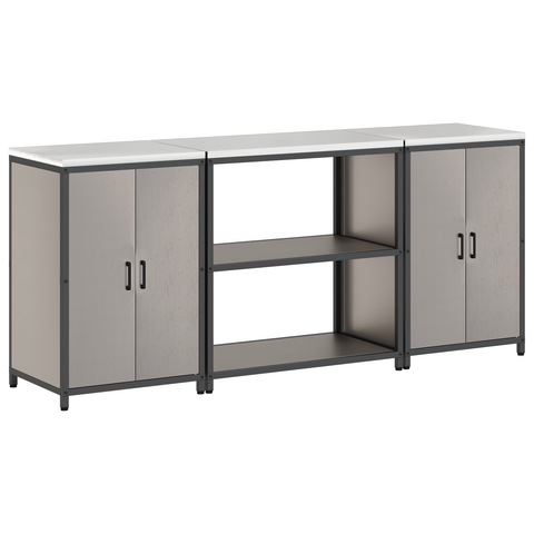 vidaXL Kitchen Storage Set with Shelf with Storage with Door 3 pcs Rusty 210 x 50 x 92 cm