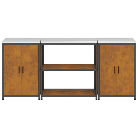 vidaXL Kitchen Storage Set with Shelf with Storage with Door 3 pcs Rusty 210 x 50 x 92 cm