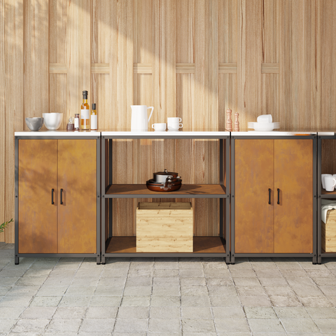 vidaXL Kitchen Storage Set with Shelf with Storage with Door 3 pcs Rusty 210 x 50 x 92 cm