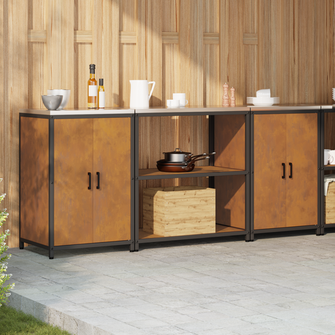 vidaXL Kitchen Storage Set with Shelf with Storage with Door 3 pcs Rusty 210 x 50 x 92 cm