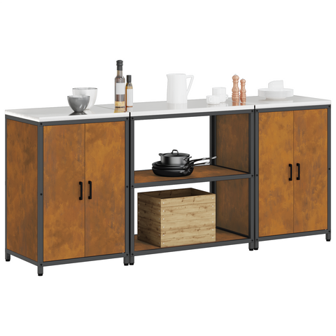 vidaXL Kitchen Storage Set with Shelf with Storage with Door 3 pcs Rusty 210 x 50 x 92 cm
