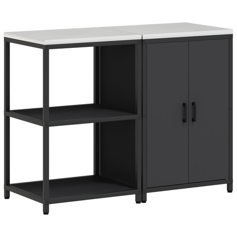 vidaXL Kitchen Storage Set with Shelf with Storage with Door Adjustable 2 pcs Black Cold-rolled steel