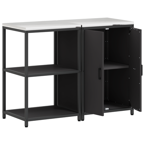 vidaXL Kitchen Storage Set with Shelf with Storage with Door Adjustable 2 pcs Black Cold-rolled steel