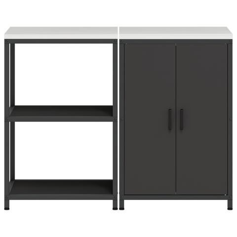 vidaXL Kitchen Storage Set with Shelf with Storage with Door Adjustable 2 pcs Black Cold-rolled steel