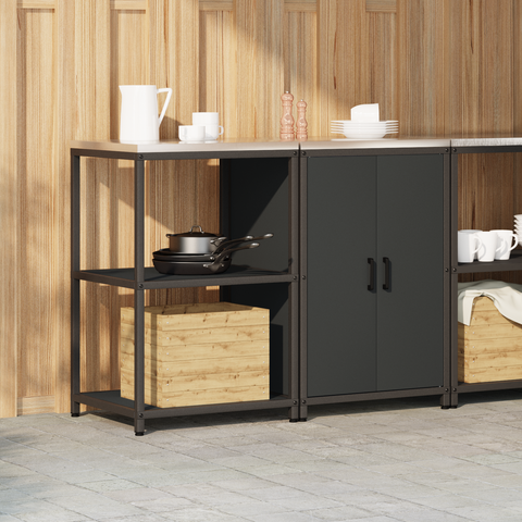 vidaXL Kitchen Storage Set with Shelf with Storage with Door Adjustable 2 pcs Black Cold-rolled steel