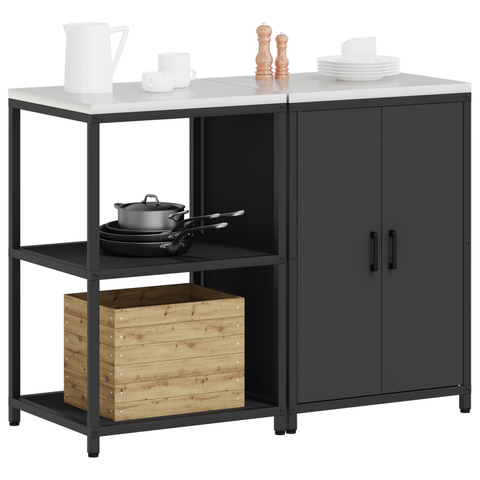 vidaXL Kitchen Storage Set with Shelf with Storage with Door Adjustable 2 pcs Black Cold-rolled steel