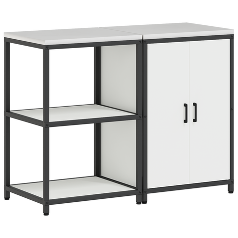 vidaXL Kitchen Storage Set with Shelf with Storage with Door Adjustable 2 pcs White Cold-rolled steel
