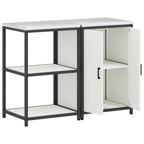 vidaXL Kitchen Storage Set with Shelf with Storage with Door Adjustable 2 pcs White Cold-rolled steel