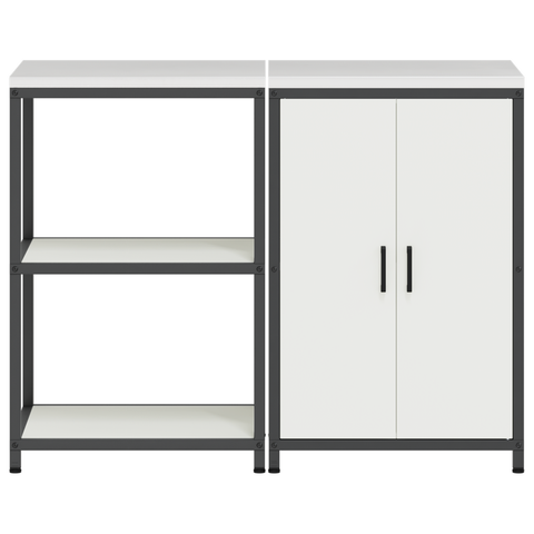 vidaXL Kitchen Storage Set with Shelf with Storage with Door Adjustable 2 pcs White Cold-rolled steel