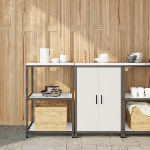 vidaXL Kitchen Storage Set with Shelf with Storage with Door Adjustable 2 pcs White Cold-rolled steel