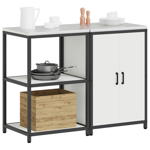 vidaXL Kitchen Storage Set with Shelf with Storage with Door Adjustable 2 pcs White Cold-rolled steel