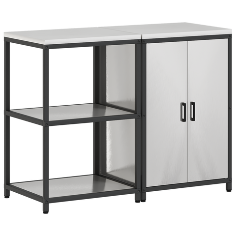 vidaXL Kitchen Storage Set with Shelf with Storage with Door Adjustable 2 pcs Sliver Stainless steel