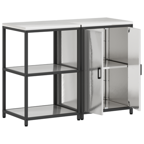 vidaXL Kitchen Storage Set with Shelf with Storage with Door Adjustable 2 pcs Sliver Stainless steel