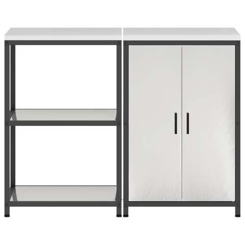 vidaXL Kitchen Storage Set with Shelf with Storage with Door Adjustable 2 pcs Sliver Stainless steel