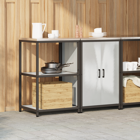 vidaXL Kitchen Storage Set with Shelf with Storage with Door Adjustable 2 pcs Sliver Stainless steel