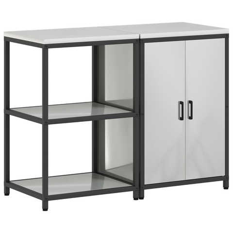 vidaXL Kitchen Storage Set with Shelf with Storage with Door Adjustable 2 pcs Sliver Galvanised steel