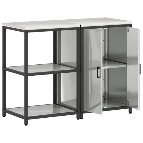 vidaXL Kitchen Storage Set with Shelf with Storage with Door Adjustable 2 pcs Sliver Galvanised steel