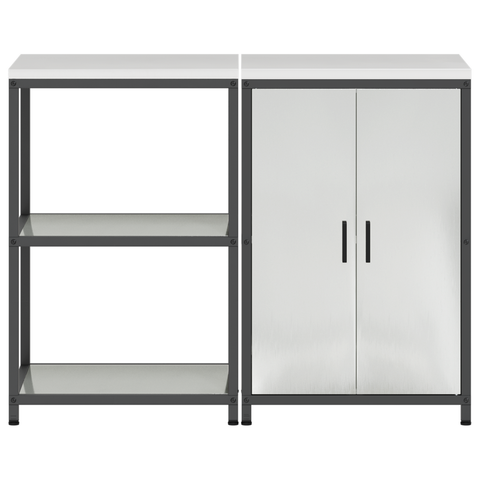 vidaXL Kitchen Storage Set with Shelf with Storage with Door Adjustable 2 pcs Sliver Galvanised steel