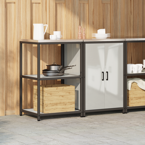 vidaXL Kitchen Storage Set with Shelf with Storage with Door Adjustable 2 pcs Sliver Galvanised steel
