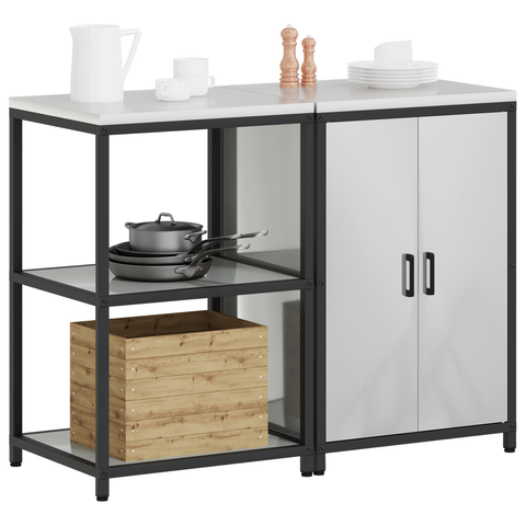 vidaXL Kitchen Storage Set with Shelf with Storage with Door Adjustable 2 pcs Sliver Galvanised steel